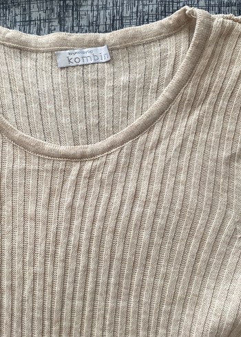 Bej Uzun Örme Keten Elbise - Görsel 3