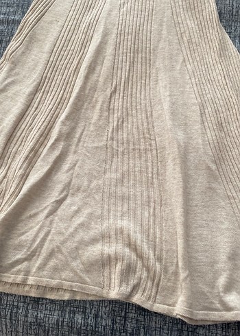 Bej Uzun Örme Keten Elbise - Görsel 4