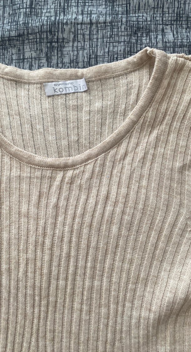 Bej Uzun Örme Keten Elbise - Görsel 3