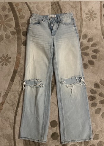 Kadın Geniş Kesim Yırtık Midi Kot Pantolon