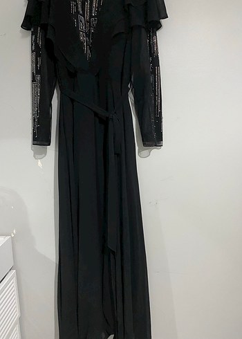 Diğer Uzun Kollu Siyah Gotik Nakışlı Elbise