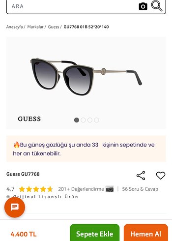 Guess GU7768 Gri Parlak Kadın Güneş Gözlüğü