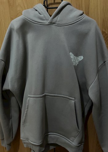 Gri Kapüşonlu Baskılı Kadın Sweatshirt