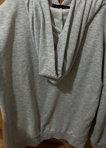 s Beden Gri Kapüşonlu Baskılı Kadın Sweatshirt