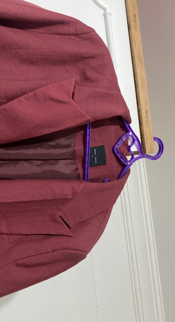 Bordo Keten Kadın Blazer Ceket - Görsel 2