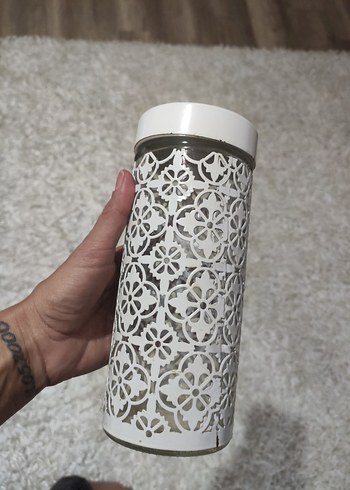 Beyaz Desenli Metal Mumluk