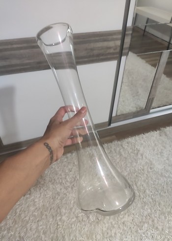 Uzun Şeffaf Cam Vazo 40 cm