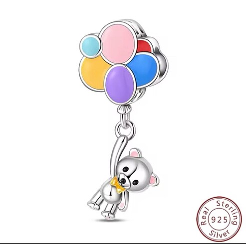 925 Ayar Gümüş Balon Tutan Ayıcık Charm