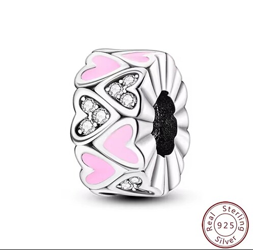 Pandora s925 Pembe Beyaz Taşlı Kalpli Charm