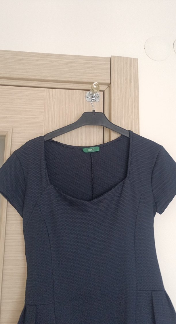 Koyu Mavi V Yakalı Midi Ofis Elbisesi - Görsel 2