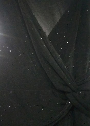 Siyah Drapeli V Yaka Uzun Koton abiye - Görsel 3