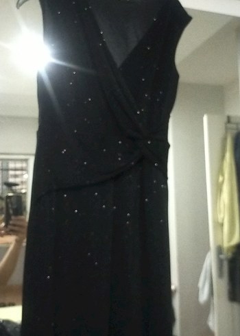 Siyah Drapeli V Yaka Uzun Koton abiye - Görsel 2