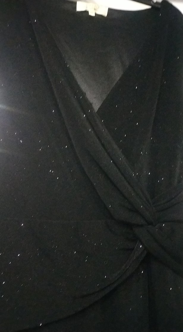 Siyah Drapeli V Yaka Uzun Koton abiye - Görsel 3