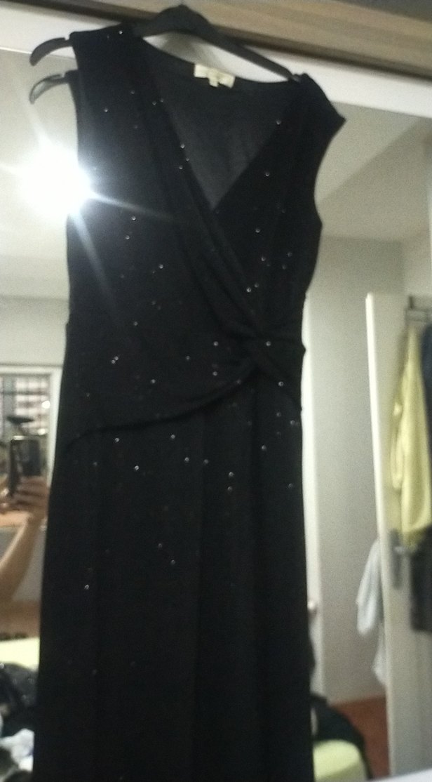 Siyah Drapeli V Yaka Uzun Koton abiye - Görsel 2