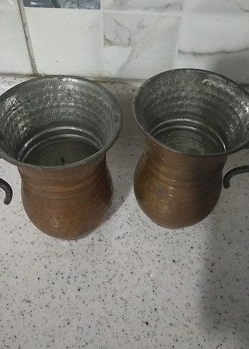 Bakır Görünümlü Parlak Kahverengi Kulplu Bardaklar 2 adet - Görsel 2