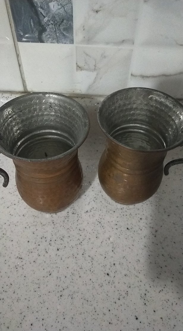 Bakır Görünümlü Parlak Kahverengi Kulplu Bardaklar 2 adet - Görsel 2