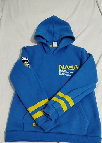 Erkek Kapüşonlu Mavi NASA Sweatshirt - Görsel 2