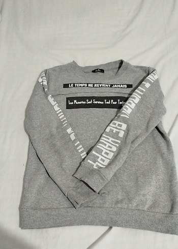 Gri Baskılı Uzun Kollu Salaş Sweatshirt - Görsel 2