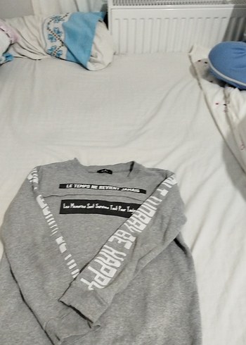 Gri Baskılı Uzun Kollu Salaş Sweatshirt - Görsel 4