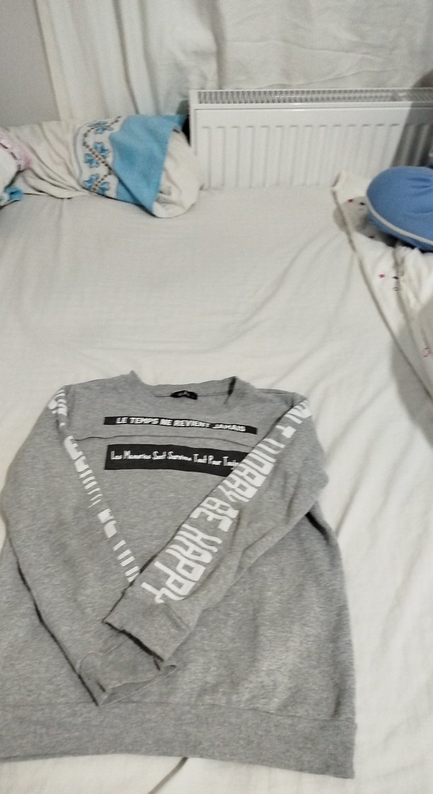 Gri Baskılı Uzun Kollu Salaş Sweatshirt - Görsel 4