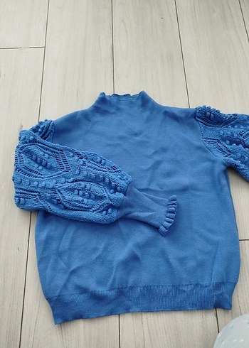 Bohem Mavi Örgü Kadın Kazak - Görsel 3