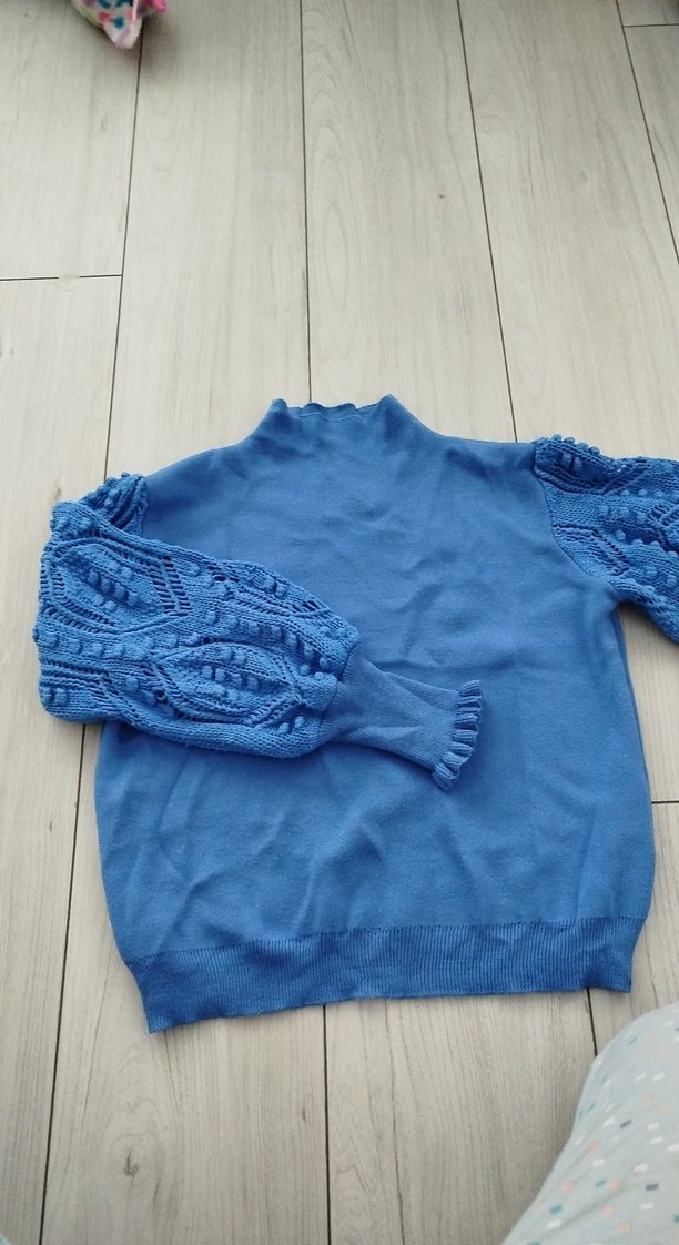 Bohem Mavi Örgü Kadın Kazak - Görsel 3