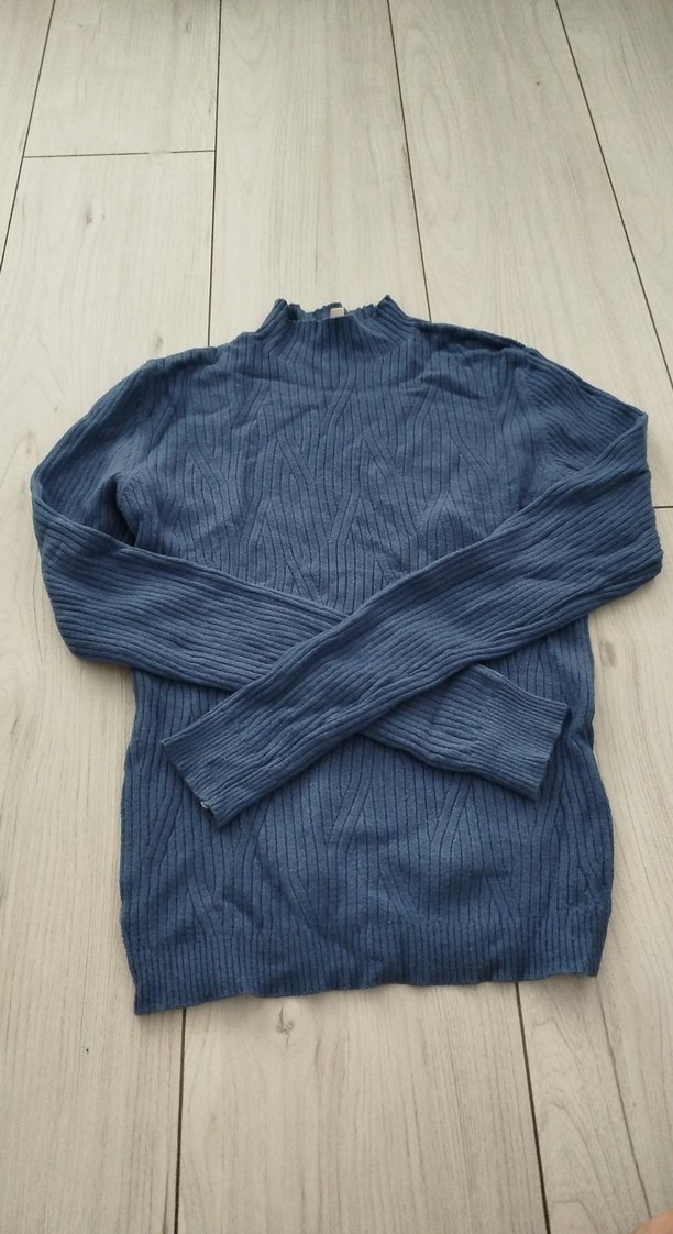 Kadın Mavi Triko Balıkçı Yaka Kazak - Görsel 2