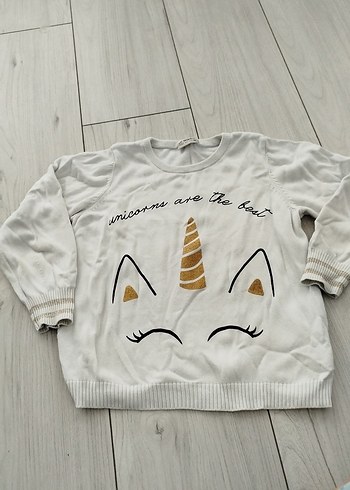 Kız Çocuk Beyaz Unicorn Baskılı Sweatshirt - Görsel 2