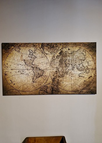 Canvas Bej Renkli Eski Dünya Haritası - Görsel 5