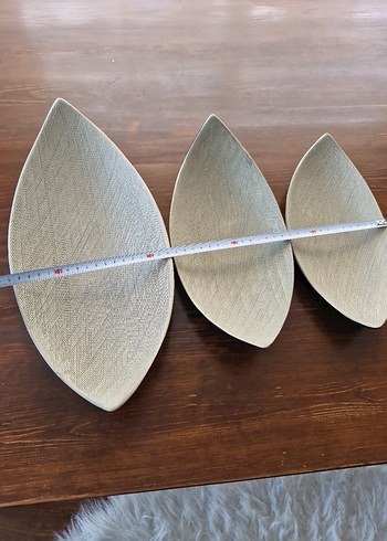 Bej Gri Çağdaş Yaprak Tabak Seti - Görsel 2