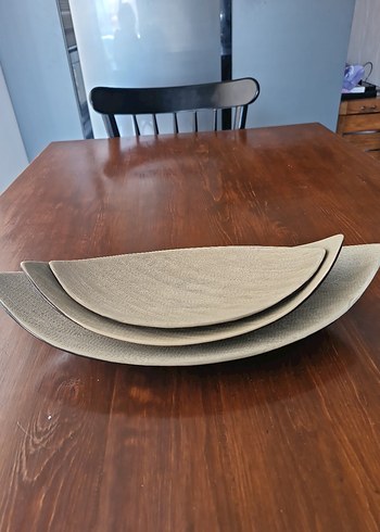 Bej Gri Çağdaş Yaprak Tabak Seti - Görsel 3