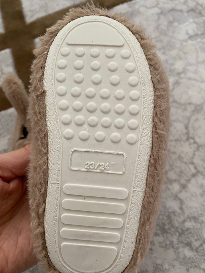 Erkek kız  Çocukları İçin Kahverengi Peluş Terlik - Görsel 2