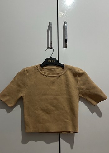 s Beden Bej Kısa Kollu Crop Top