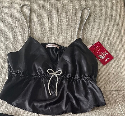 m Beden Koton askılı saten pijama üstü
