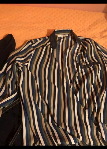 Zara Çizgili jorjet Kadın Gömlek, Fermuarlı, Parisian