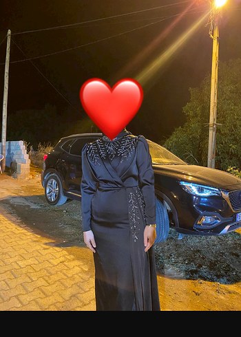 Abiye Uzun Siyah Gotik Nakışlı Kadın Abiye Elbise