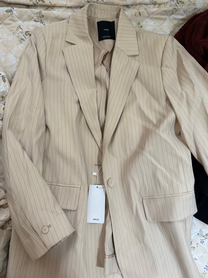 Bej Çizgili Kadın Blazer Ceket - Görsel 2