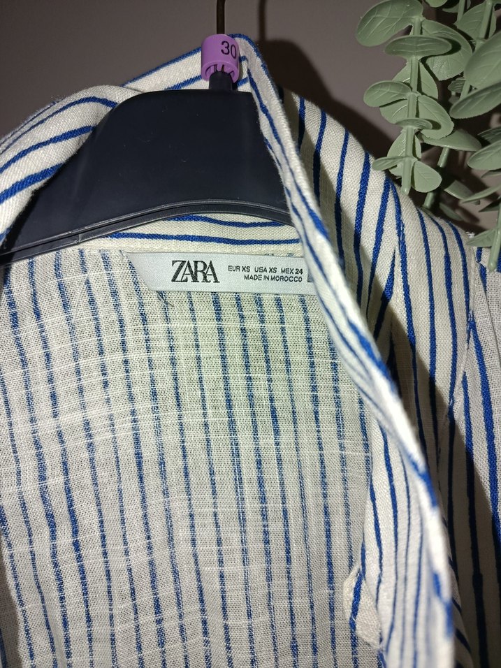 Düğmeli Çizgili Beyaz Denim Kadın Gömlek - Görsel 2