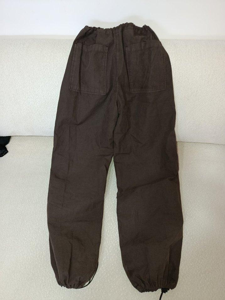 Kadın Kahverengi Keten Bol Kesim Kemerli Pantolon - Görsel 3