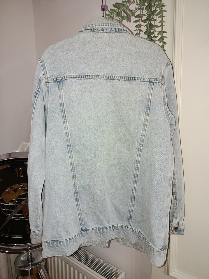 Düğmeli Mavi Midi Denim Ceket - Görsel 2