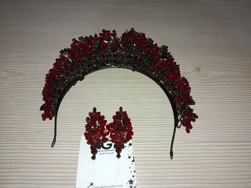 Bordo Boncuklu Örgü Saç Aksesuarı - Görsel 3