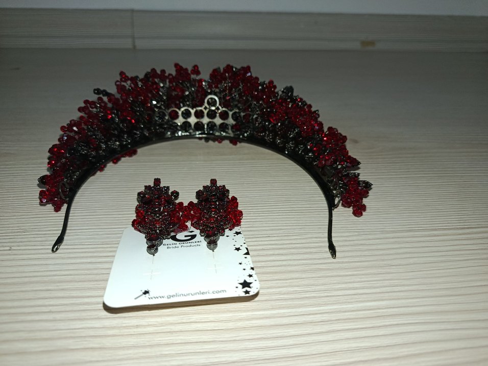 Bordo Boncuklu Örgü Saç Aksesuarı - Görsel 4