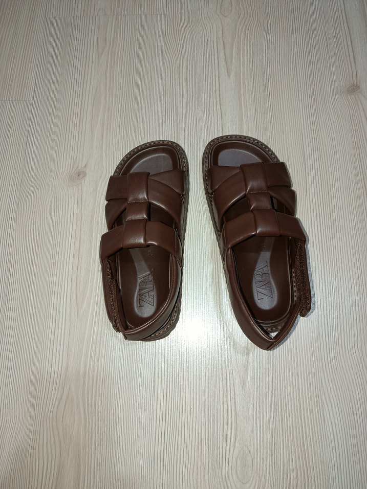 Kahverengi Deri Kadın Dolgu Topuklu Sandalet - Görsel 2