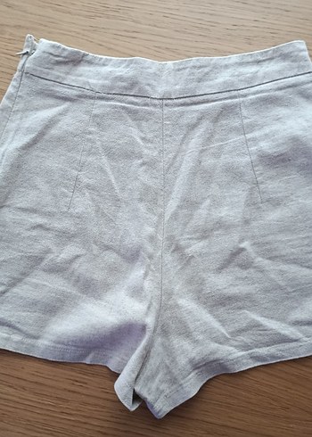 Bej Keten Hamile Mini Şort - Görsel 3