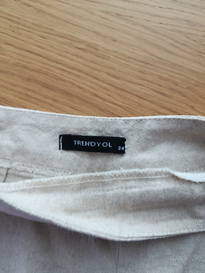 Bej Keten Hamile Mini Şort - Görsel 2