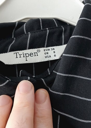 Düğmeli Siyah Çizgili  Kadın tunik - Görsel 3