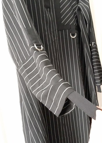 Düğmeli Siyah Çizgili  Kadın tunik - Görsel 2