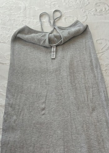 Gri Askılı Uzun Keten Elbise - Görsel 2