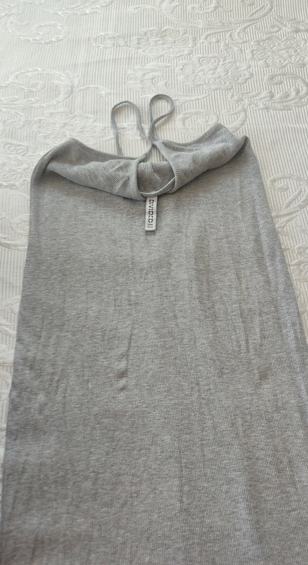 Gri Askılı Uzun Keten Elbise - Görsel 2