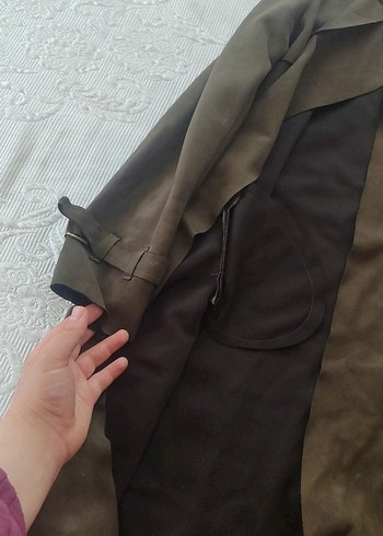 Kahverengi Süet Kadın Uzun Trençkot - Görsel 3